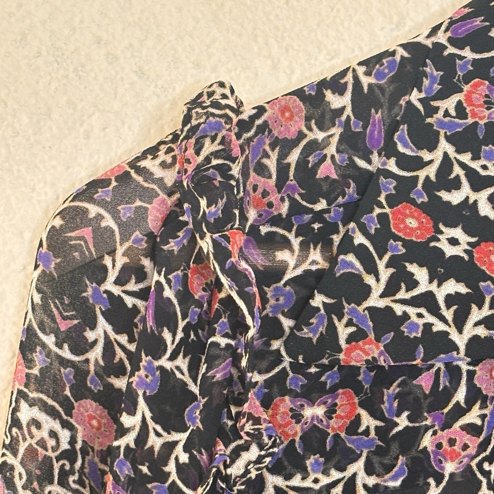 MISA Los Angeles Ruffle Top Womens Size S Floral Sheer Statement Feminine - Picture 6 of 11